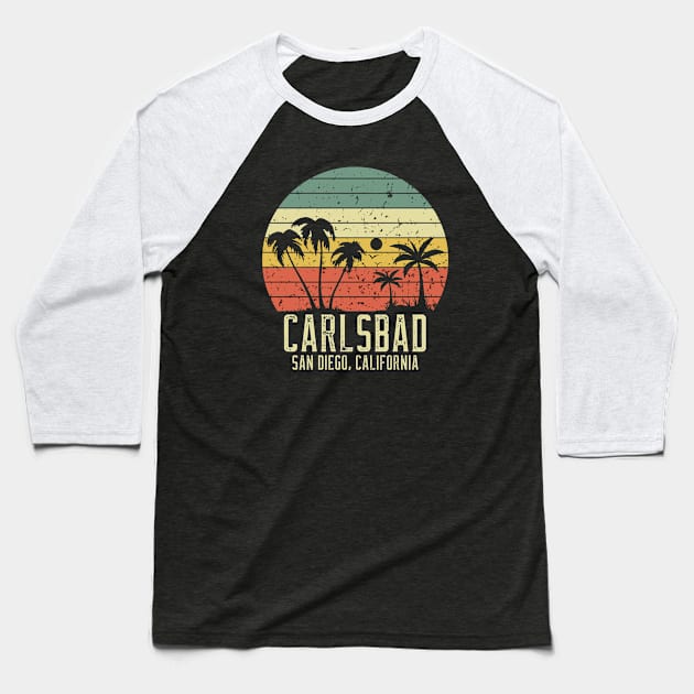 Carlsbad San Diego California Retro Vintage Sunset Aesthetic Baseball T-Shirt by Inspire Enclave